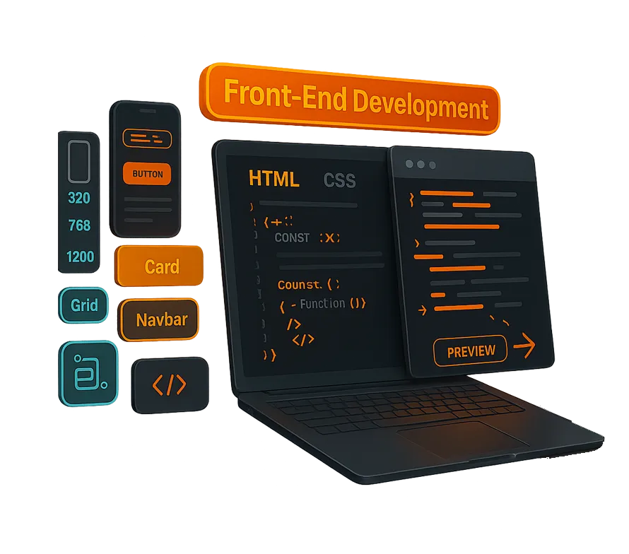 Front-end development: HTML, CSS, JavaScript